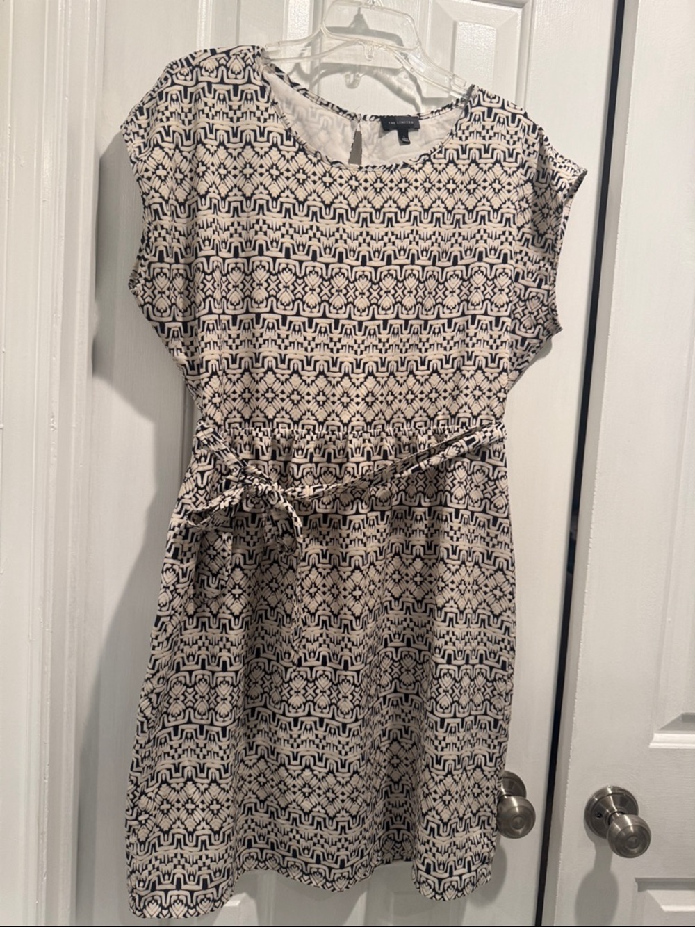 The Limited Cream and Black Geometric Tie-Waist Mini Dress